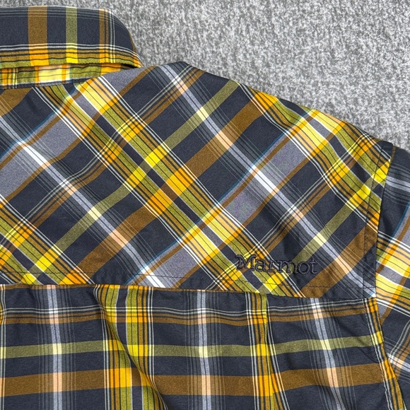 Marmot Checked Plaid Button Shirt Men’s XXL Black And Yellow Short Sleeve Hiking - Picture 7 of 10